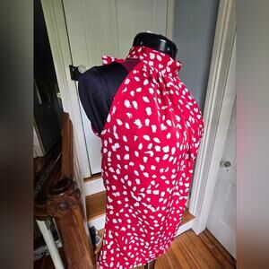 Red and White Patterned Blouse